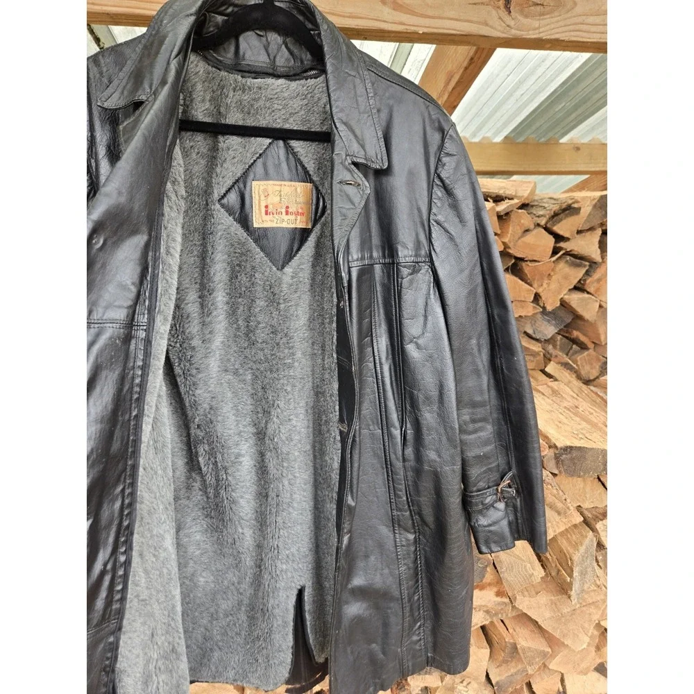 VTG 50s IRVIN FOSTER ZIP OUT Horsehide Leather Shearling Coat Jacket USA Mens 44